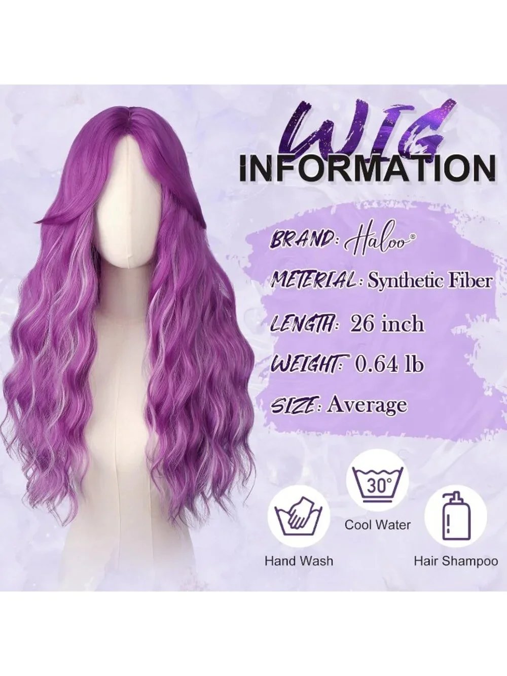 Women's Mixed Purple 26 Inch Heat Resistant Curtain Bangs Long Wavy Wigs